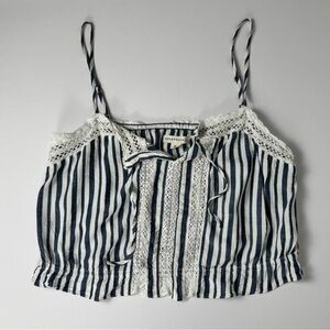 Aeropostale Blue and White Striped Lace Blouse